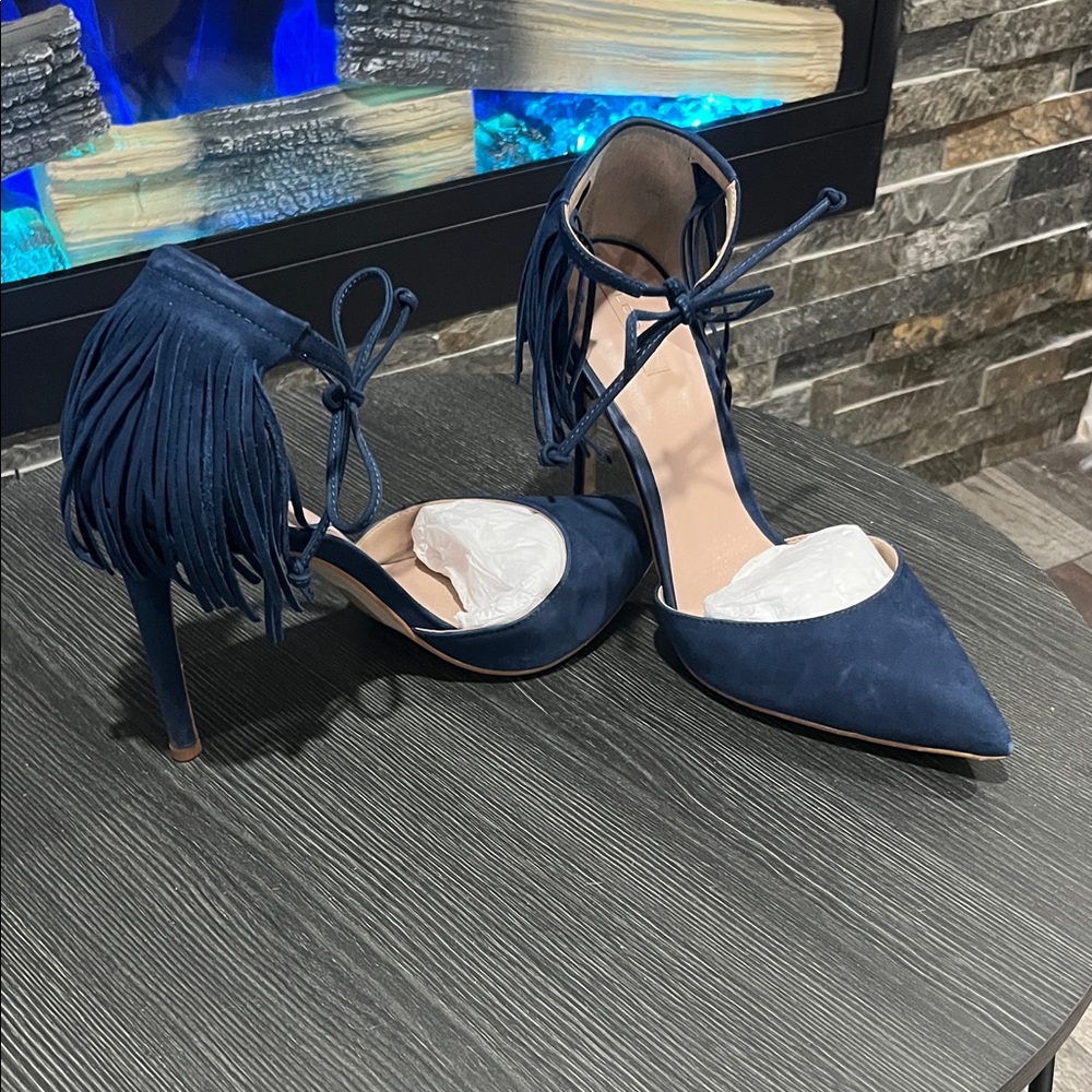 Aldo Navy Blue Fringe Heels
